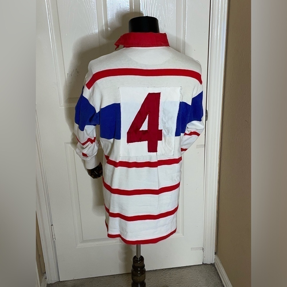 Rare Vintage Maxmore Floral Stripe Rugby Long sleeve Shirt 80s Size 46 - Picture 2 of 12